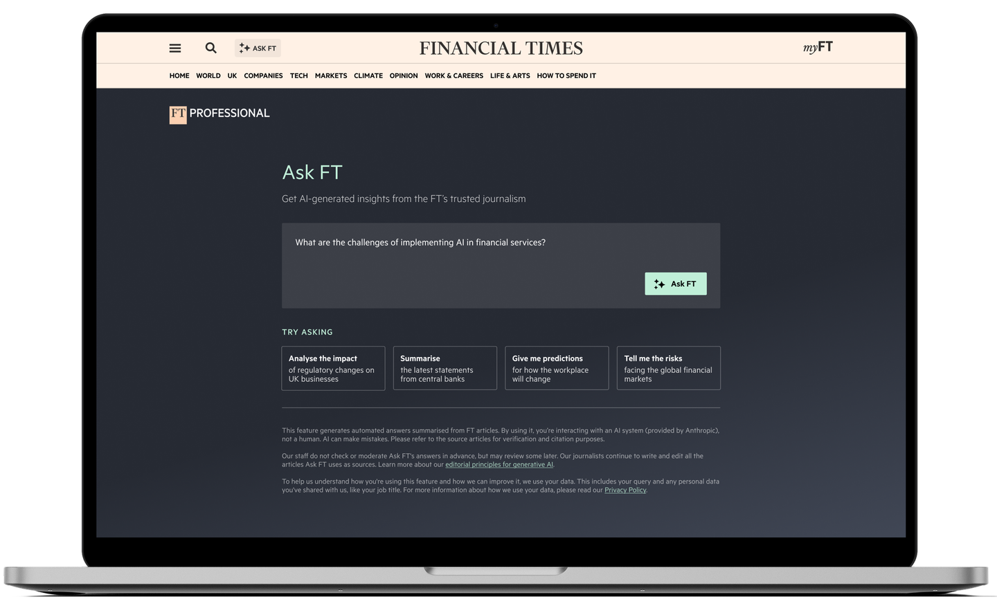 Ask FT homepage